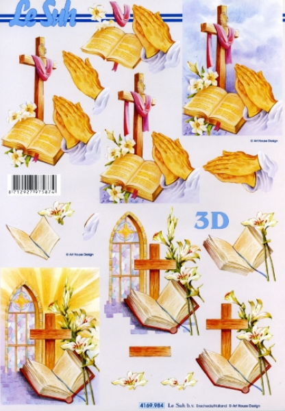 3D Schneidebogen Kommunion / Konfirmation, Bibel, Kreuz, betende Hände